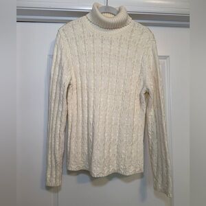 Talbots Ivory Cable Knit Sweater Turtleneck Longsleeved women’s size L